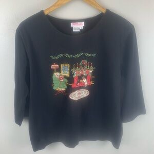 Vintage Casey Coleman Embroidered 3/4 Sleeve‎ Christmas Shirt Vintage Holiday